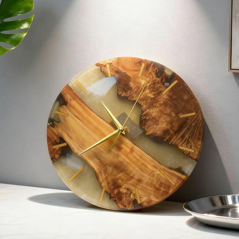 Clear Resin & Wood Fusion Wall Clock