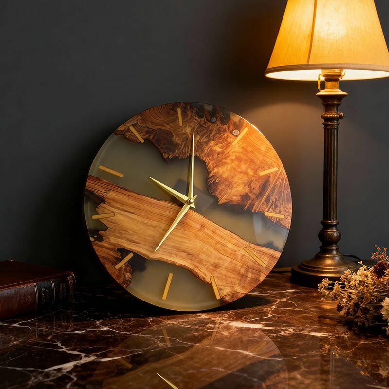Clear Resin & Wood Fusion Wall Clock