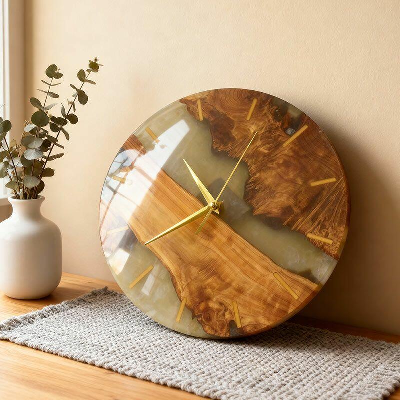 Clear Resin & Wood Fusion Wall Clock