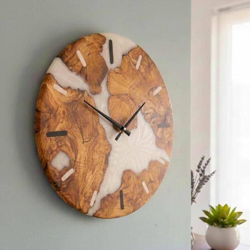 White Resin & Wood Wall Clock