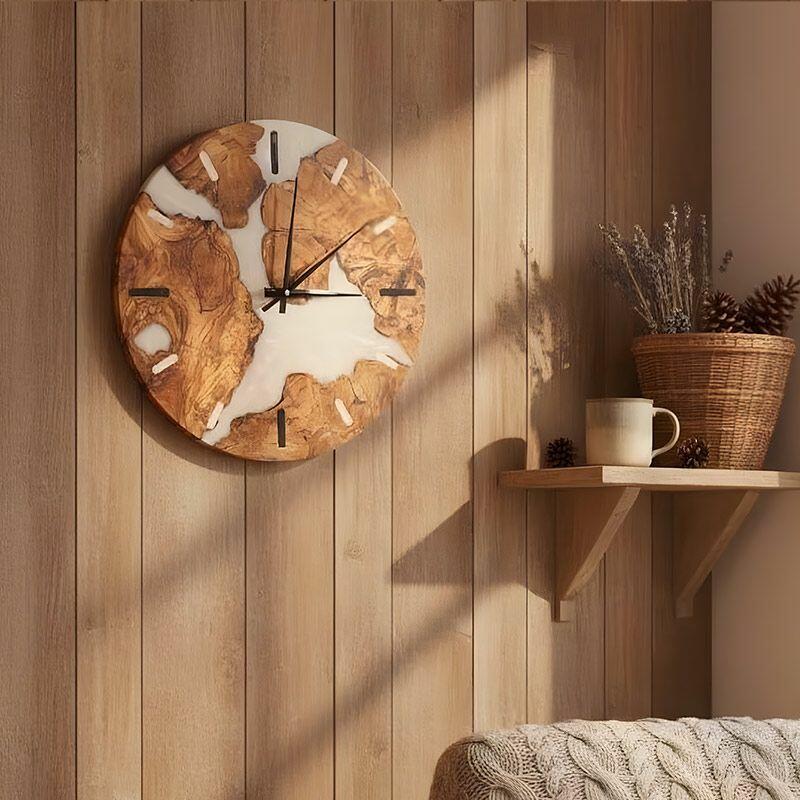 White Resin & Wood Wall Clock