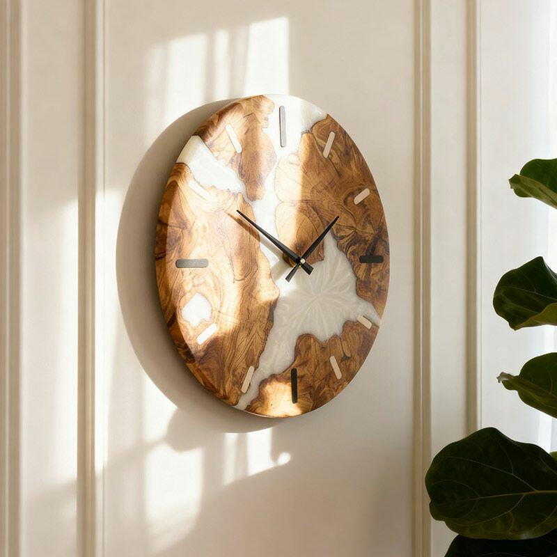 White Resin & Wood Wall Clock