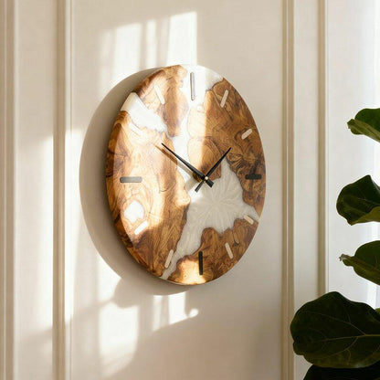 White Resin & Wood Wall Clock