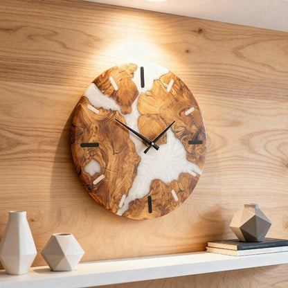 White Resin & Wood Wall Clock