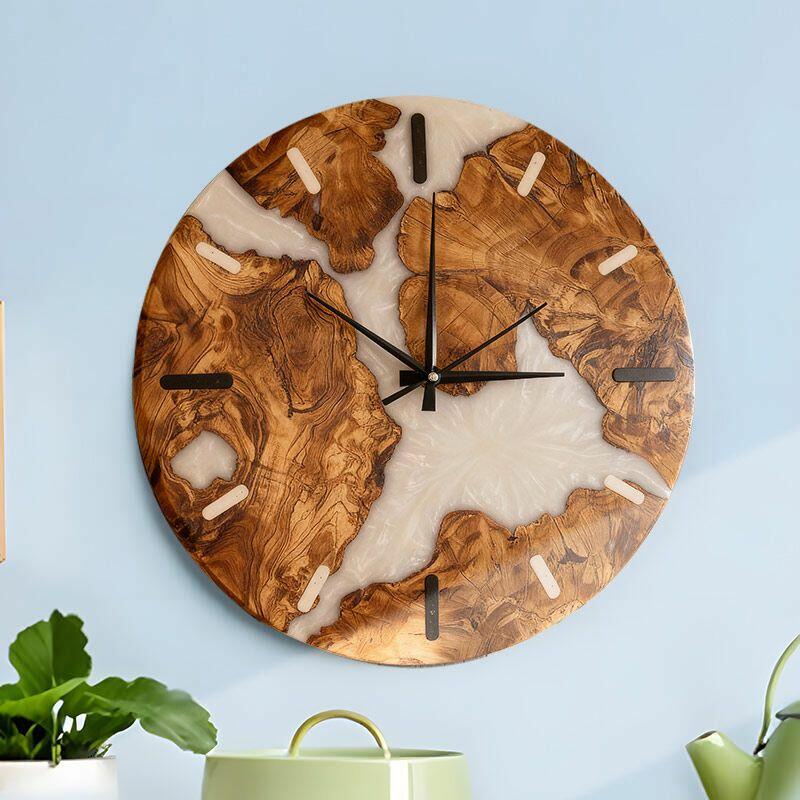 White Resin & Wood Wall Clock