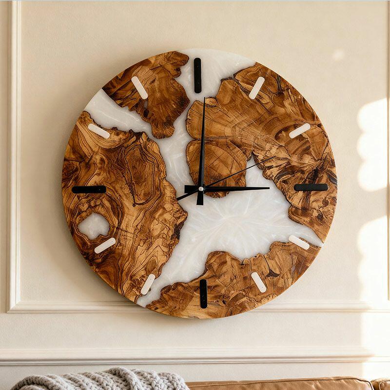 White Resin & Wood Wall Clock