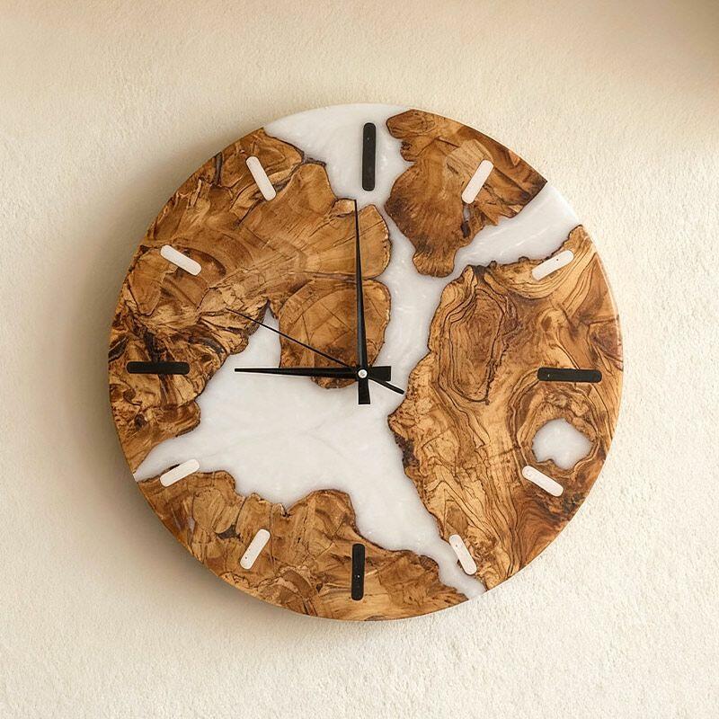 White Resin & Wood Wall Clock