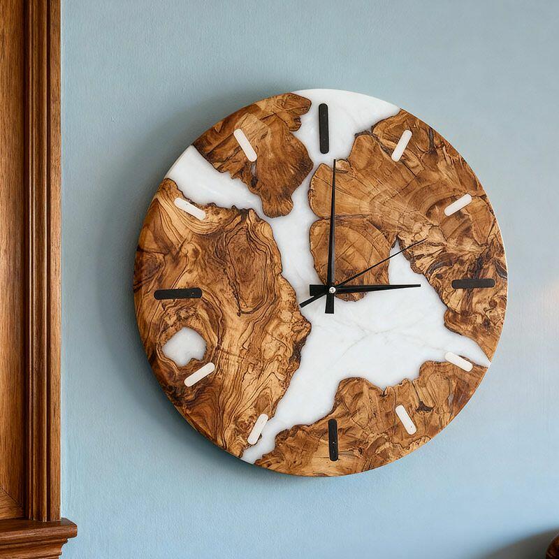 White Resin & Wood Wall Clock