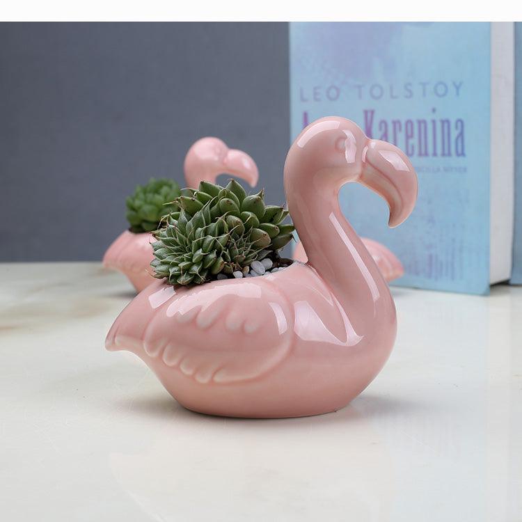 2-Piece Pink Flamingo Succulent Planter Set