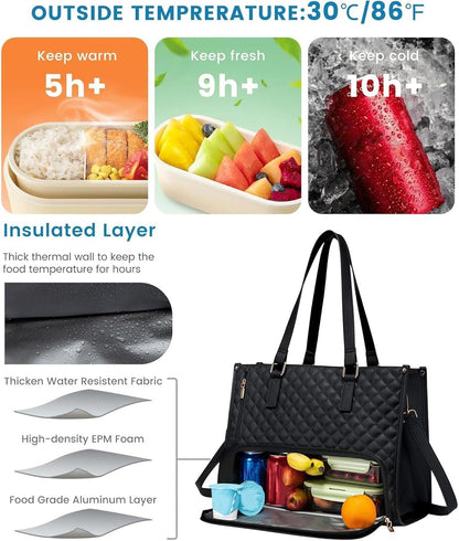2-in-1 Insulated Lunch Bag Tote | Quilted Laptop Cooler