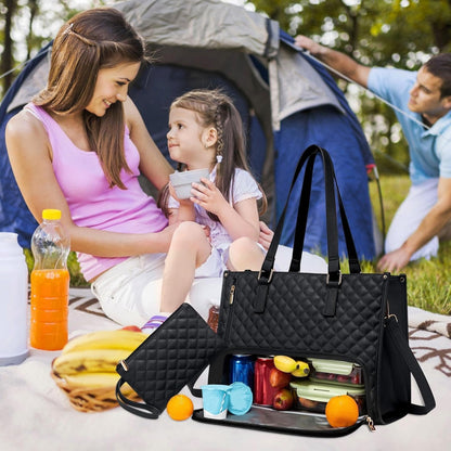 2-in-1 Insulated Lunch Bag Tote | Quilted Laptop Cooler