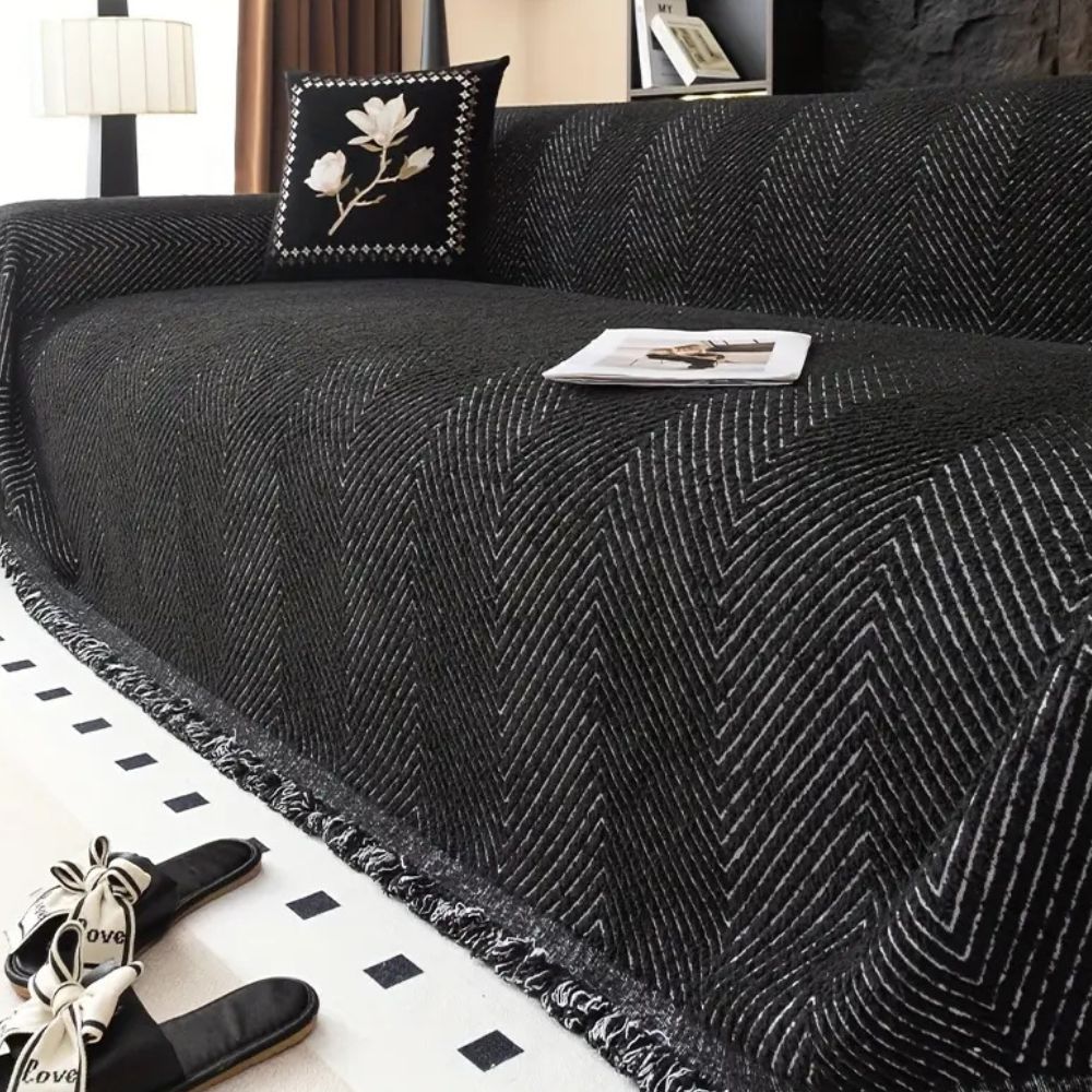 Woven Couch Cover | Striped Herringbone Sofa Bedding