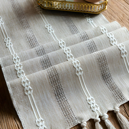 Blue Striped Table Runner | Fabric with Tassels