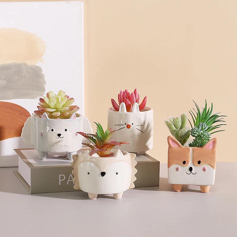 Square Animal Ceramic Succulent Planter Set