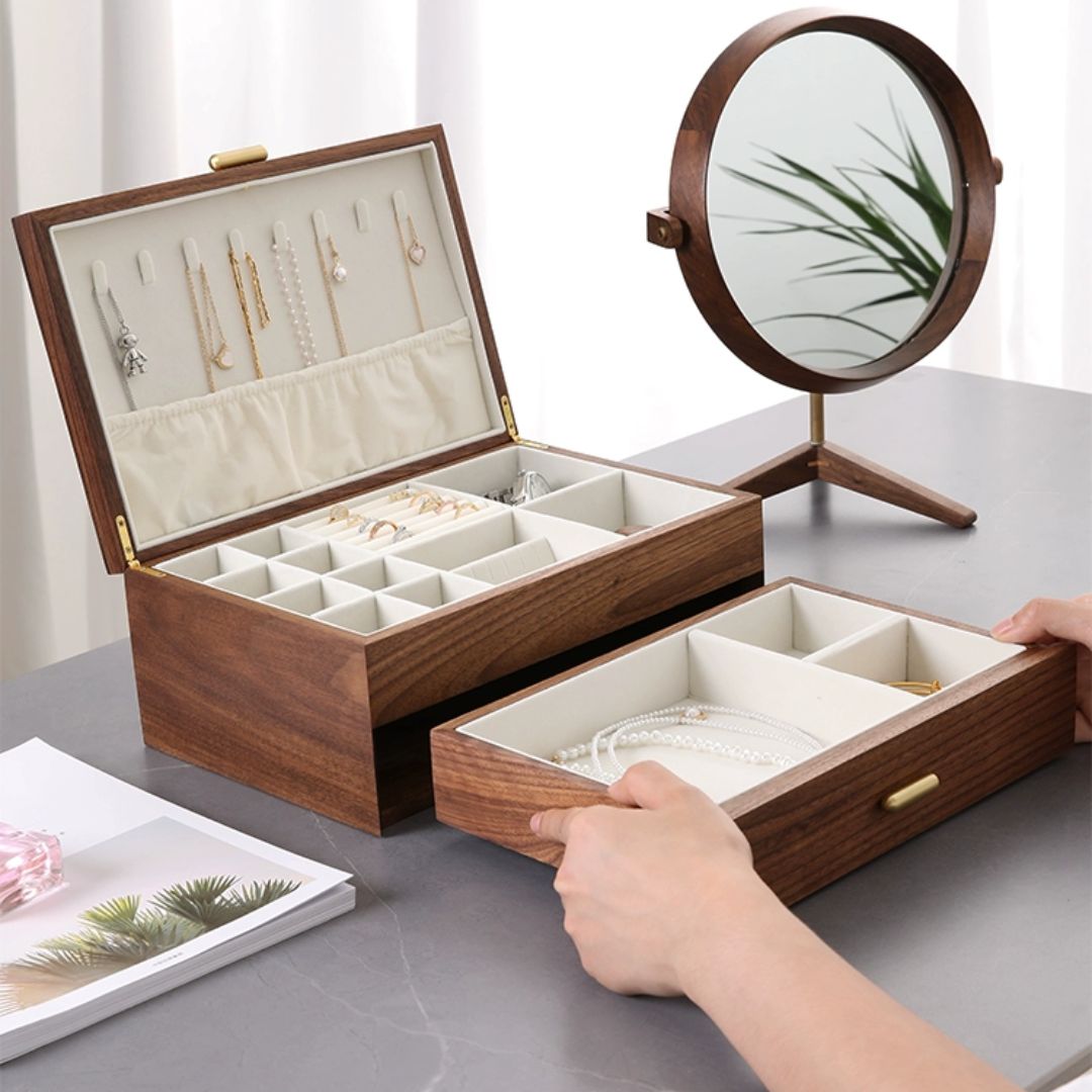Walnut Jewelry Box with Necklace Organizer