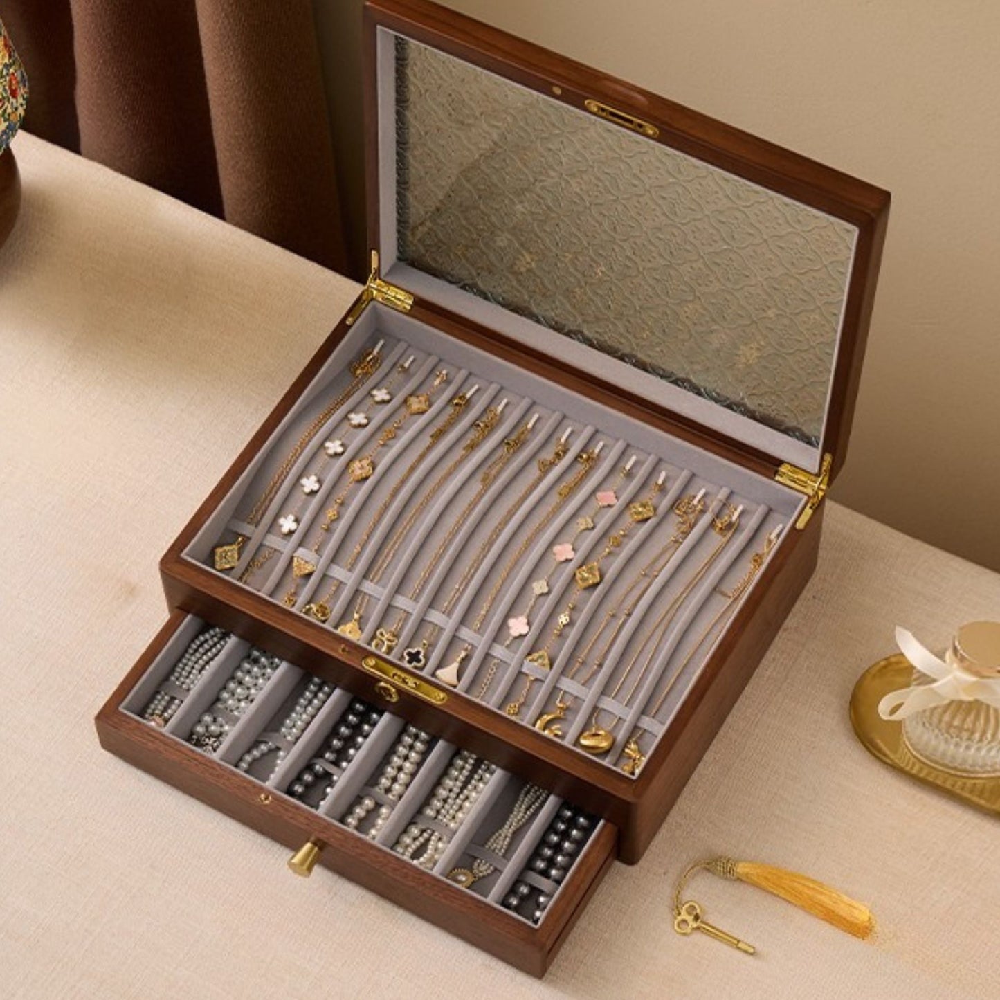 Solid Walnut Necklace Storage Box