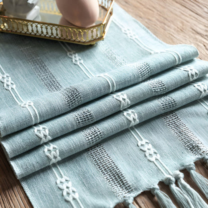 Blue Striped Table Runner | Fabric with Tassels