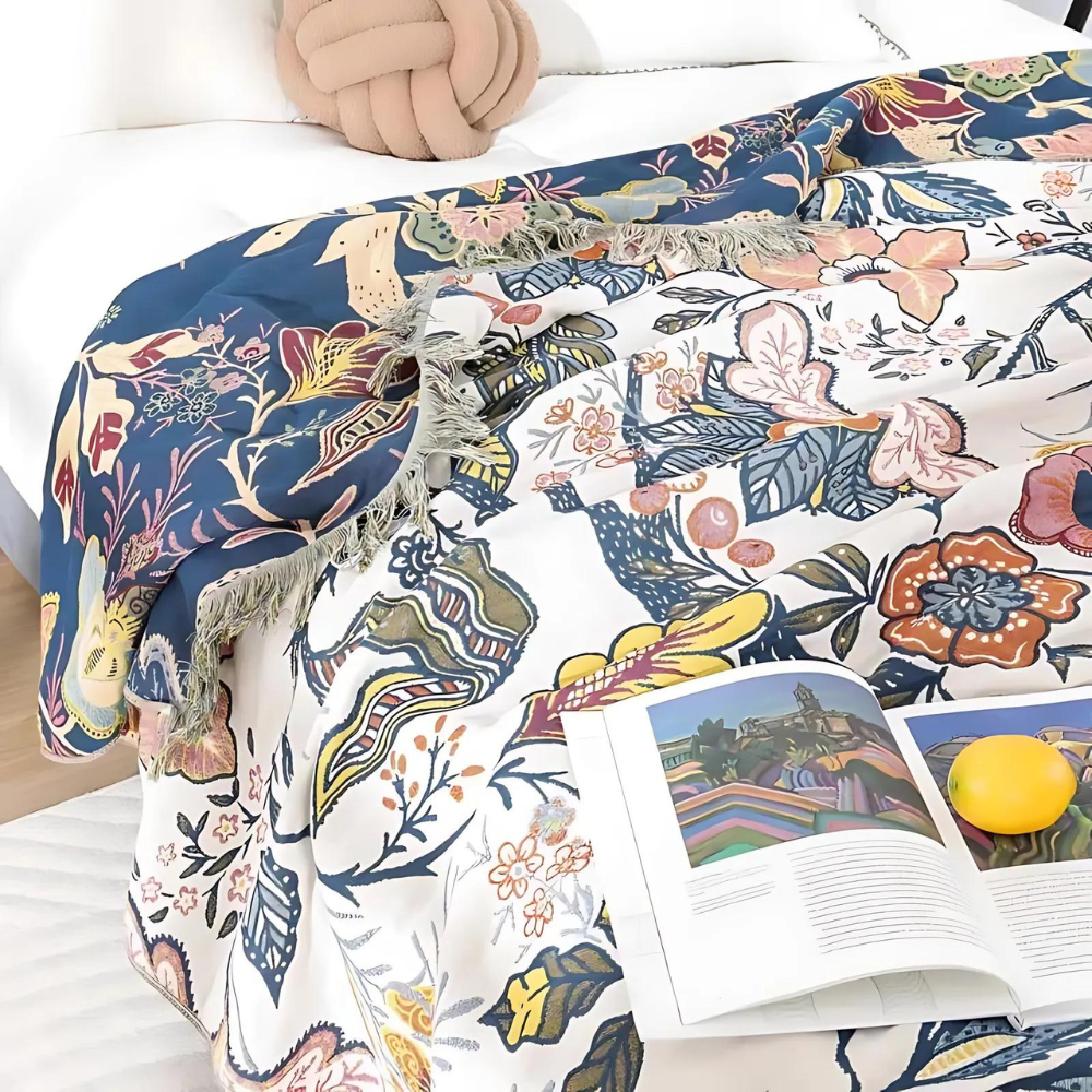 Rustic Artistic Throw Blanket | Woven Floral Pattern