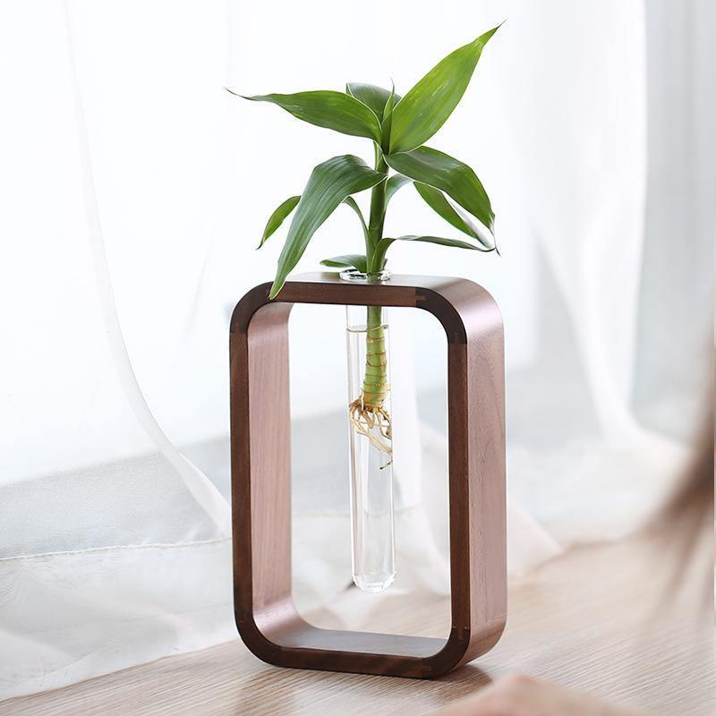 Wood Frame Glass Plant Vase