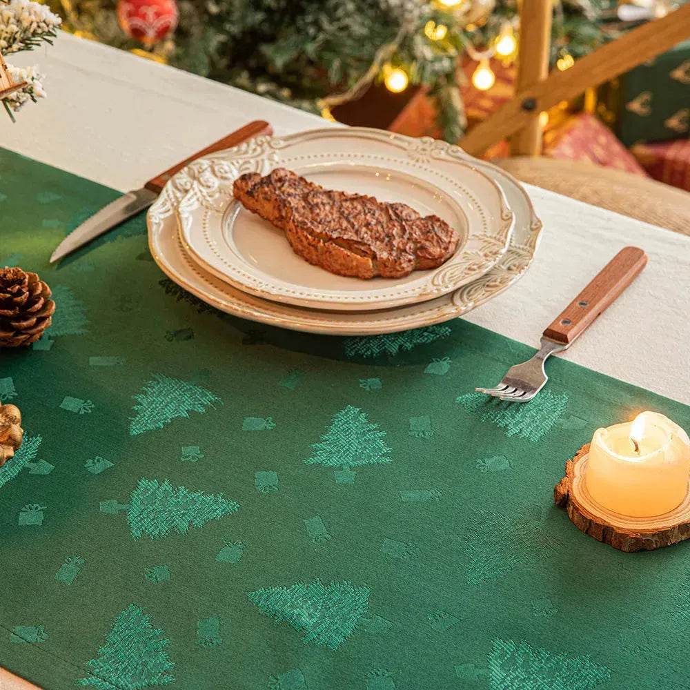 Green Christmas Table Runner | Dark Patterned Fabric