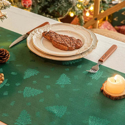 Green Christmas Table Runner | Dark Patterned Fabric