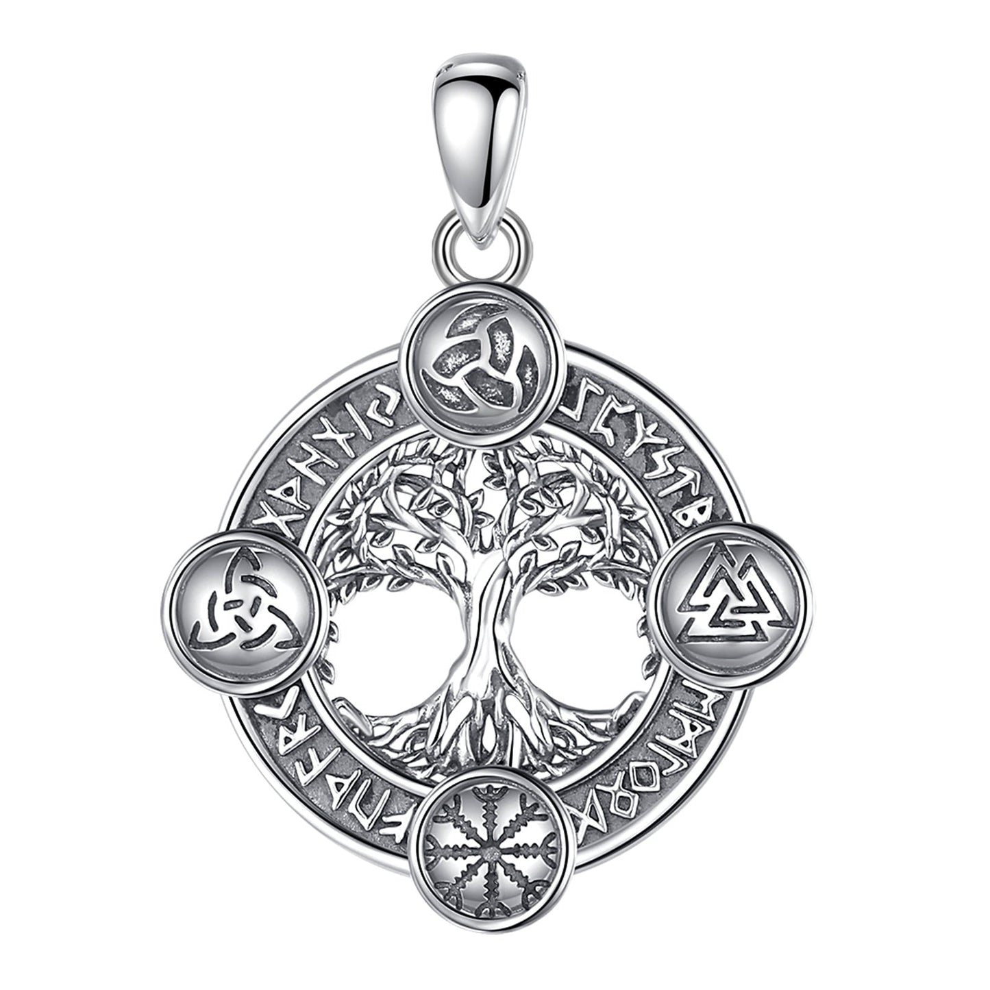 Norse Rune World Tree Pendant Necklace – 925 Sterling Silver