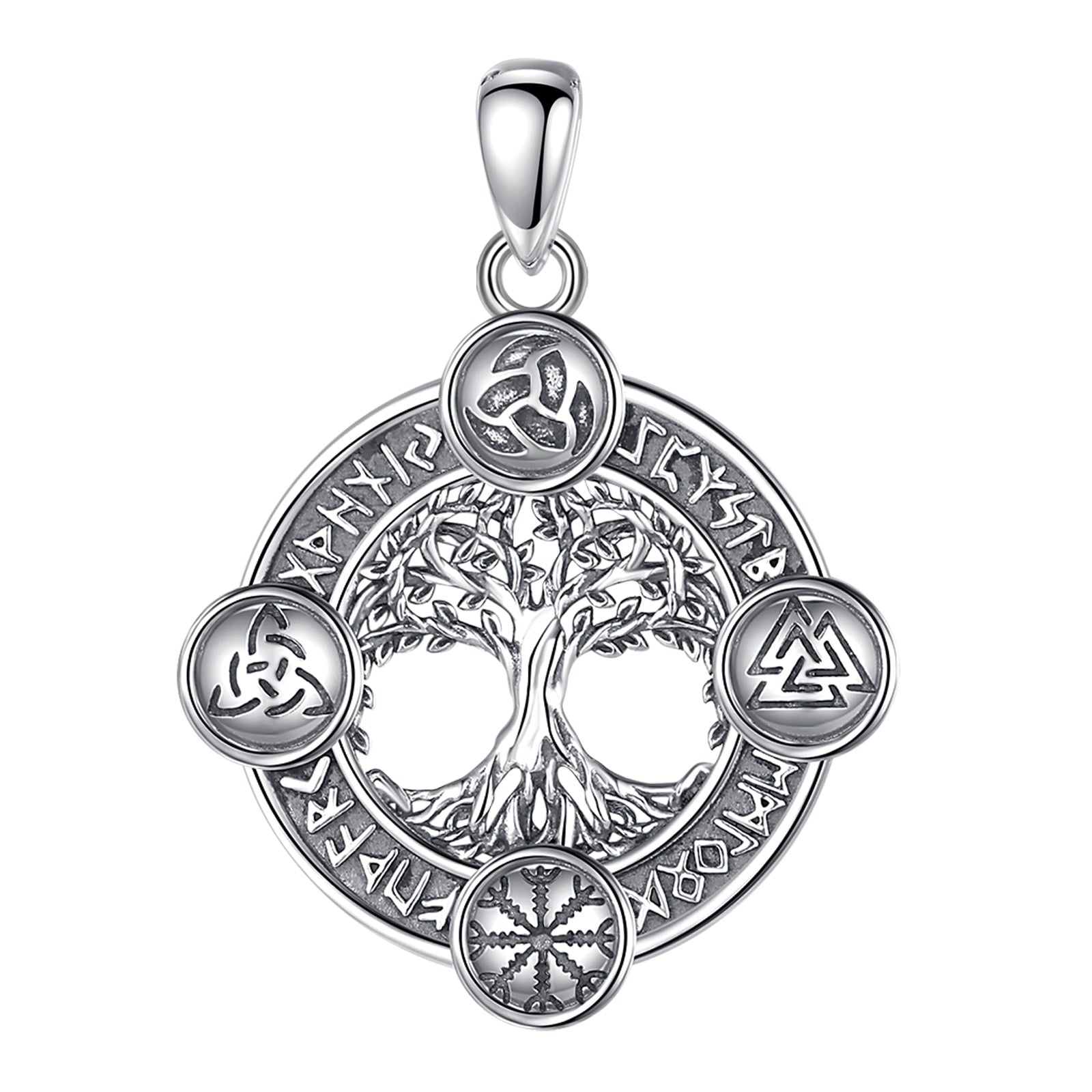 Norse Rune World Tree Pendant Necklace – 925 Sterling Silver