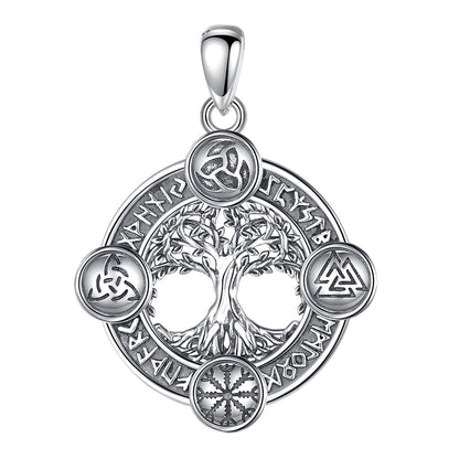 Norse Rune World Tree Pendant Necklace – 925 Sterling Silver