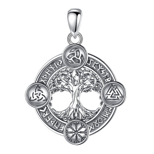 Norse Rune World Tree Pendant Necklace – 925 Sterling Silver