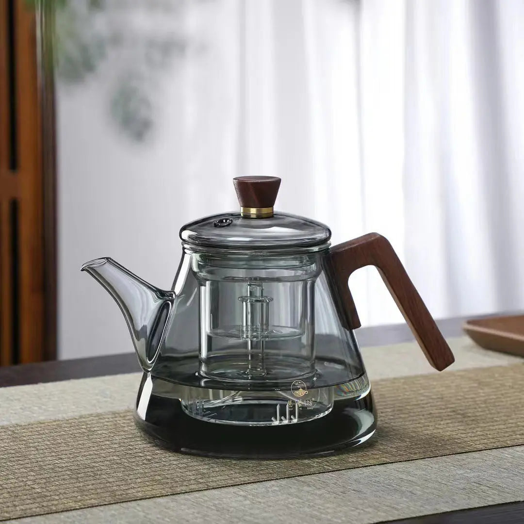 Modern Glass Teapot with Wooden Handle