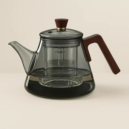 Modern Glass Teapot with Wooden Handle