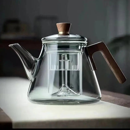 Modern Glass Teapot with Wooden Handle