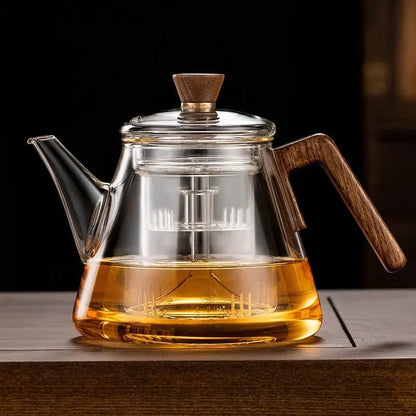 Modern Glass Teapot with Wooden Handle