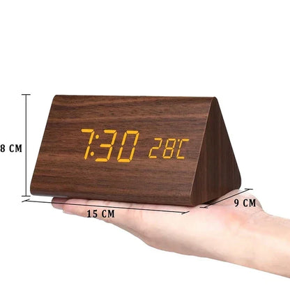 Smart LED Alarm Clock | Voice-Activated Modern Wooden Clock