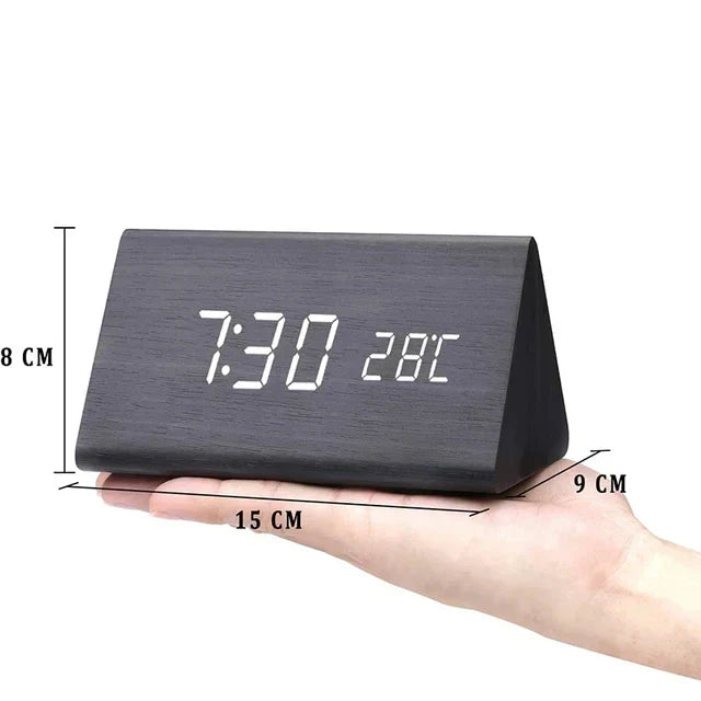 Smart LED Alarm Clock | Voice-Activated Modern Wooden Clock