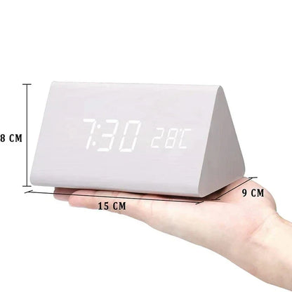 Smart LED Alarm Clock | Voice-Activated Modern Wooden Clock