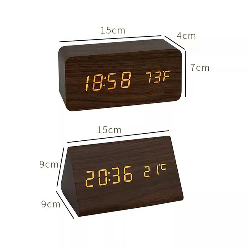 Smart LED Alarm Clock | Voice-Activated Modern Wooden Clock