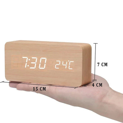Smart LED Alarm Clock | Voice-Activated Modern Wooden Clock