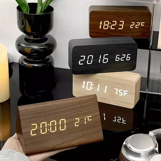 Smart LED Alarm Clock | Voice-Activated Modern Wooden Clock