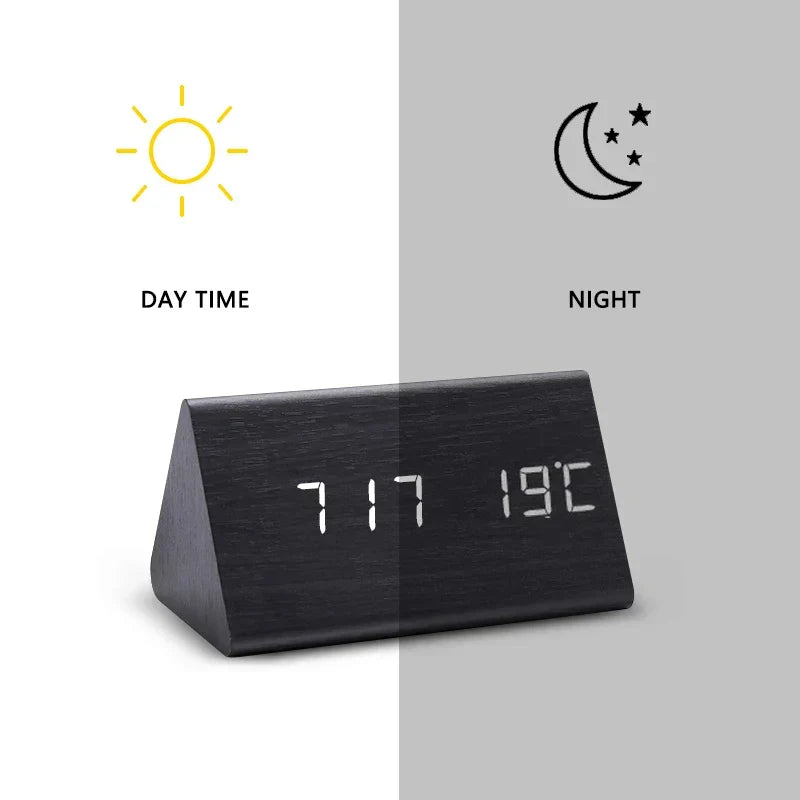 Smart LED Alarm Clock | Voice-Activated Modern Wooden Clock