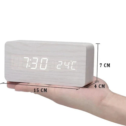 Smart LED Alarm Clock | Voice-Activated Modern Wooden Clock