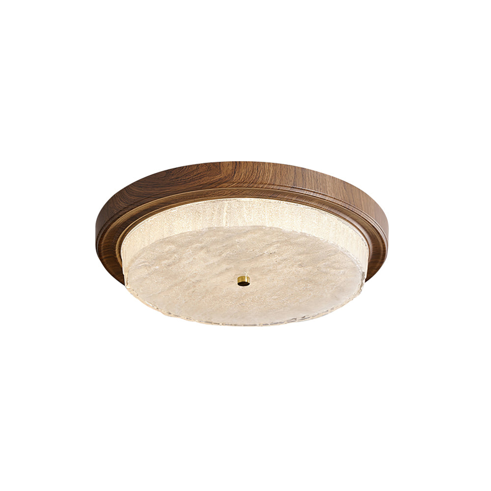 Wood Trim Round Flush Mount Ceiling Light