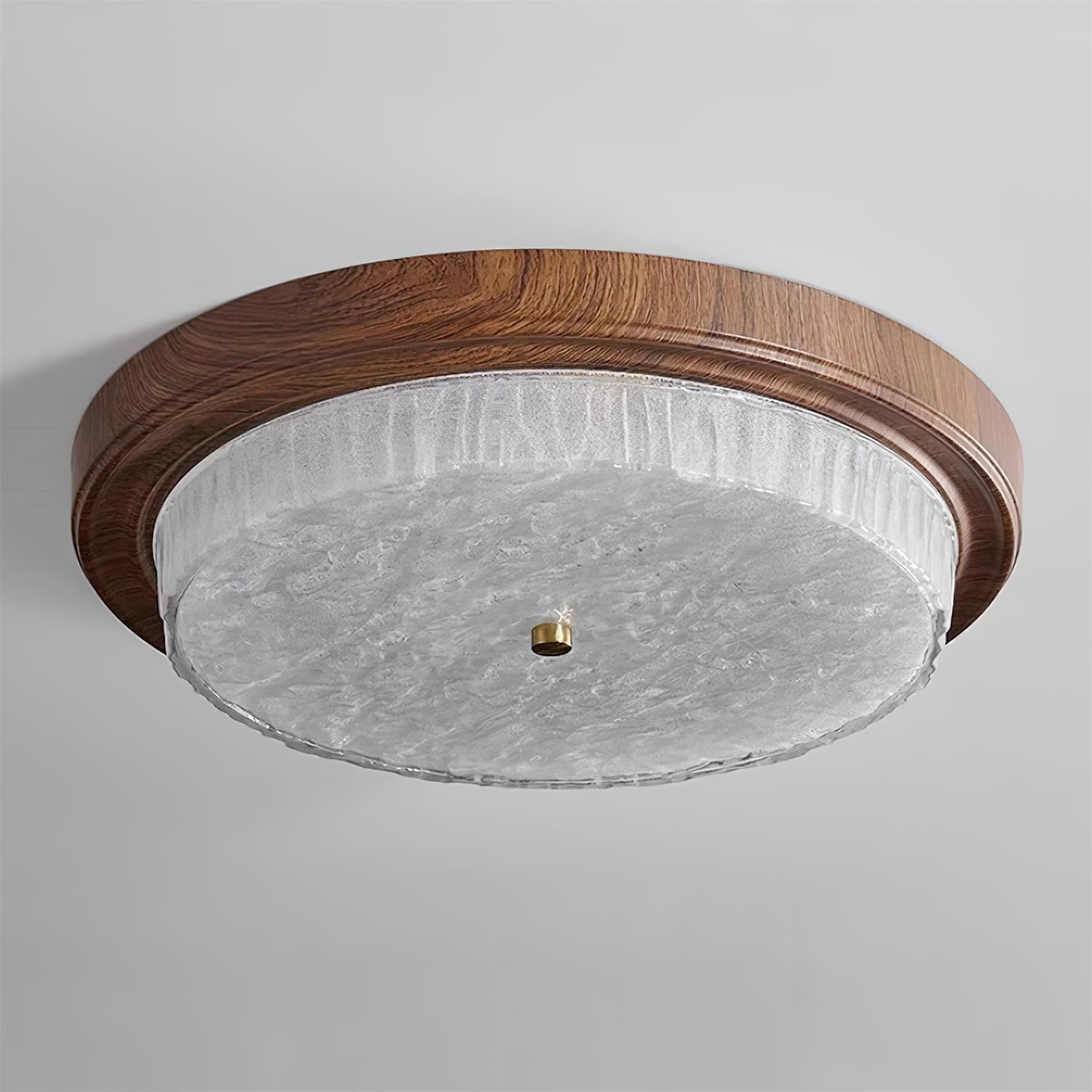 Wood Trim Round Flush Mount Ceiling Light