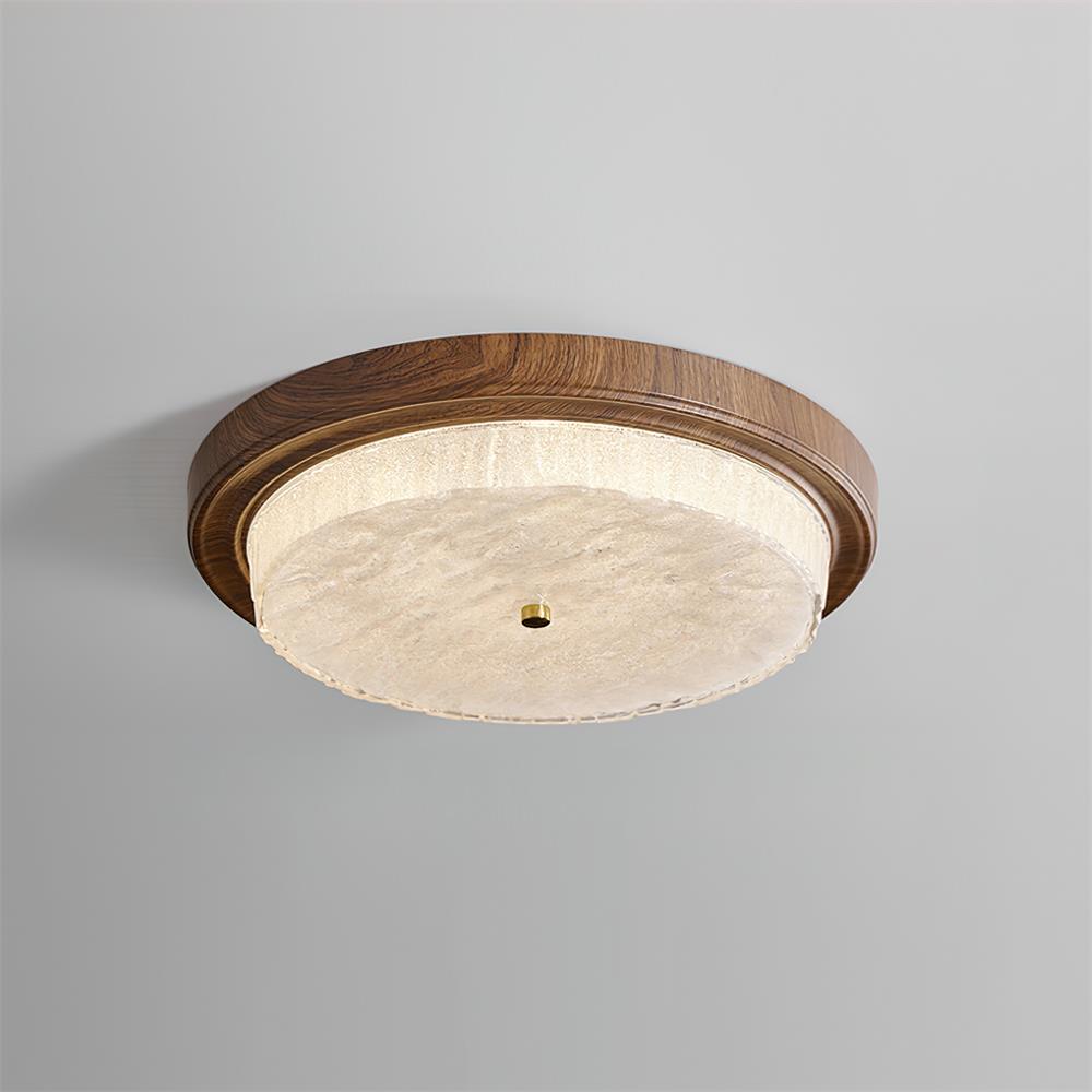 Wood Trim Round Flush Mount Ceiling Light