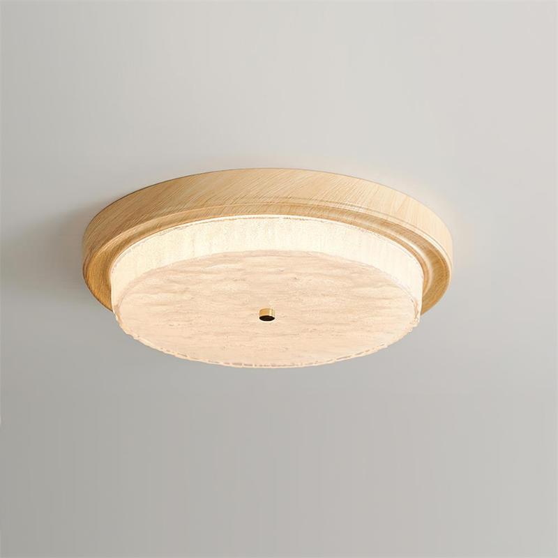 Wood Trim Round Flush Mount Ceiling Light