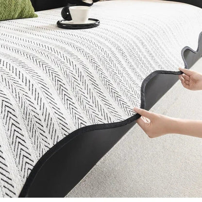 Scalloped Edge Couch Cover | Herringbone Sofa Bedding