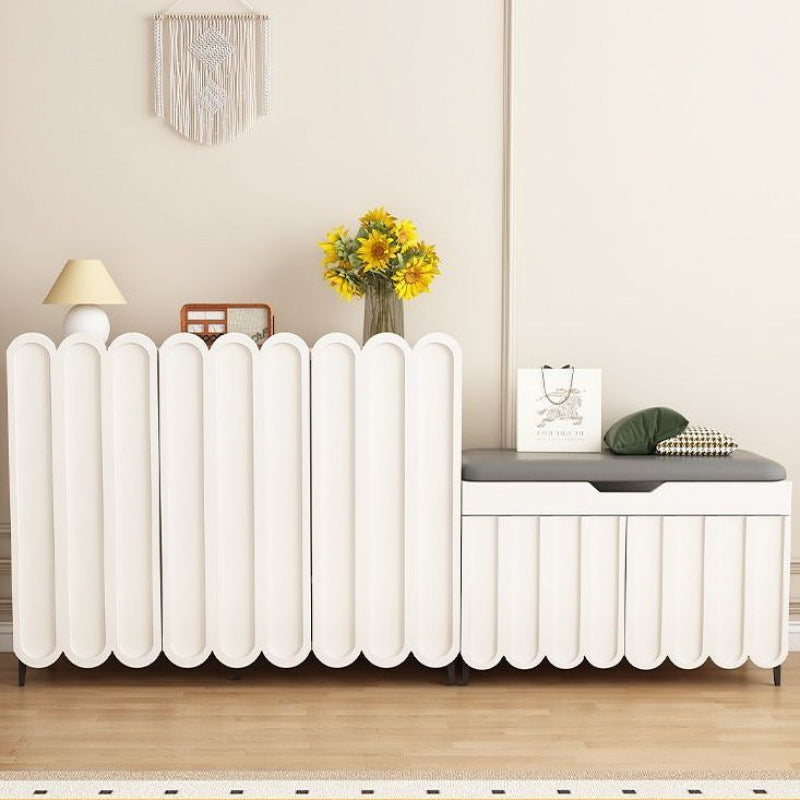 Scalloped Front Shoe Cabinet 4 Tier Wood Metal