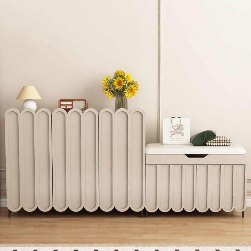 Scalloped Front Shoe Cabinet 4 Tier Wood Metal