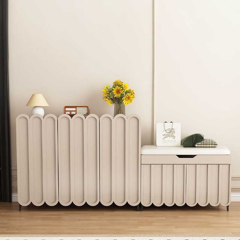 Scalloped Front Shoe Cabinet 4 Tier Wood Metal