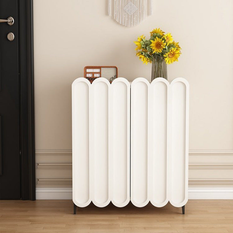 Scalloped Front Shoe Cabinet 4 Tier Wood Metal